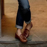 Mocasines vintage sin cordones de piel sintética con tacón bajo